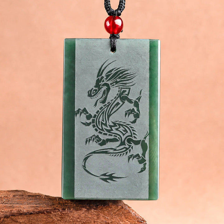 Buddha Stones Hetian Cyan Jade Dragon Engraved Success Necklace Pendant - image 2