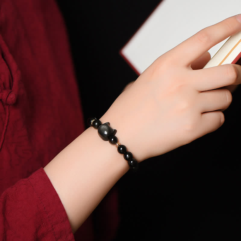 Buddha Stones Gold Sheen Obsidian Silver Sheen Obsidian Lovely Paw Lucky Cat Protection Bracelet - image 34