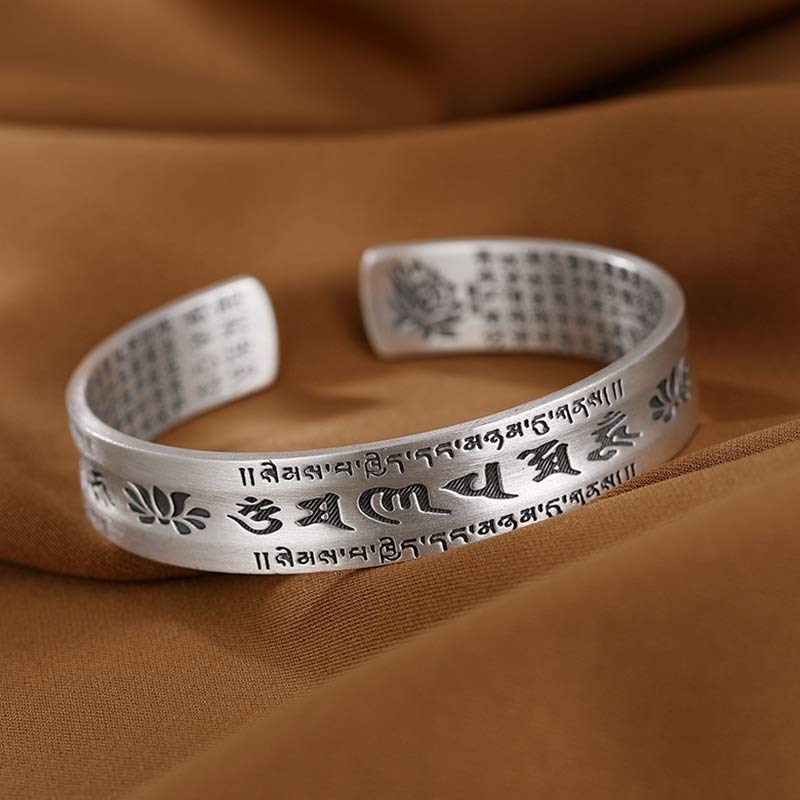999 Sterling Silver Om Mani Padme Hum Lotus Wisdom Bracelet Bangle - image 2