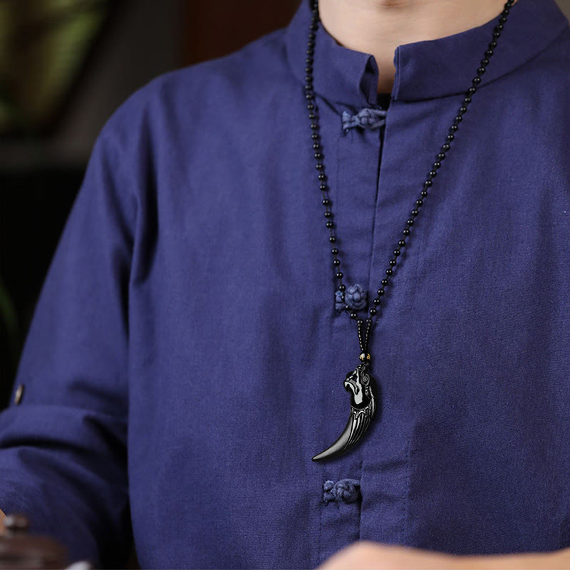 Buddha Stones Natural Black Jade Chinese Zodiac Dragon Tooth Pattern Protection Necklace Pendant - image 7