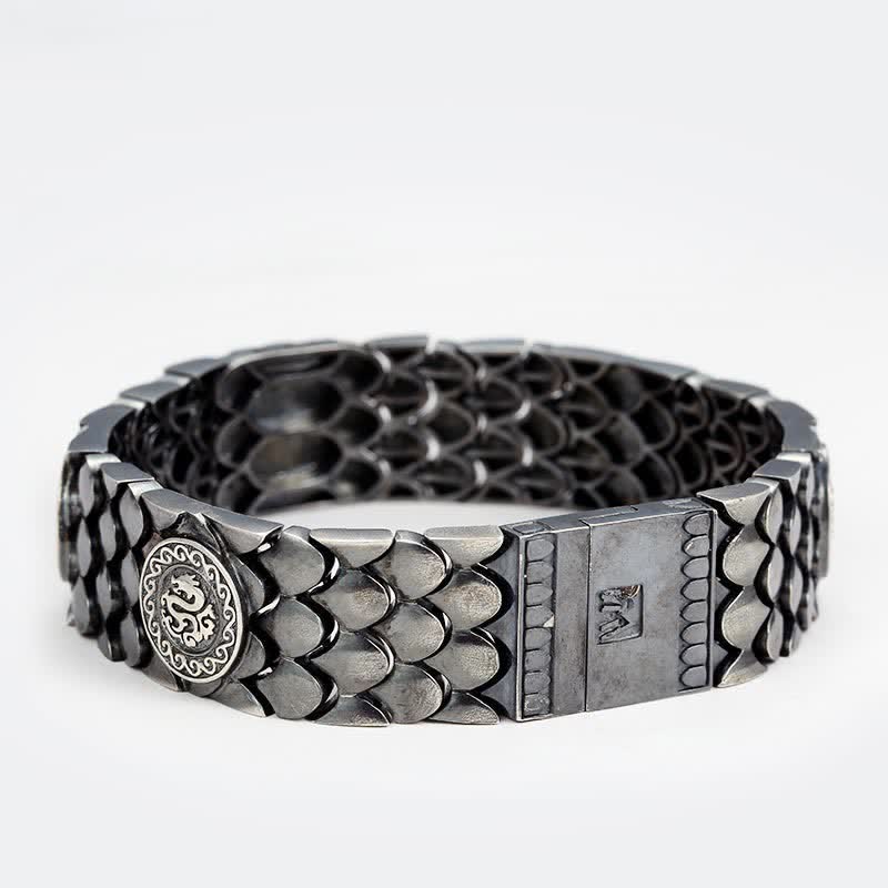 925 Sterling Silver Dragon Scales Luck Success Bracelet Bangle - image 2