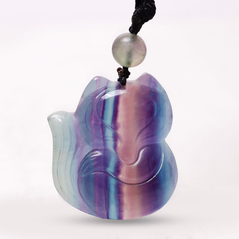 Buddha Stones Natural Fluorite Gold Sheen Obsidian Fox Pendant Protection Necklace - image 15