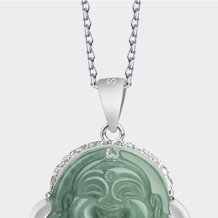 Buddha Stones 925 Sterling Silver Laughing Buddha Jade Abundance Necklace Chain Pendant - image 7