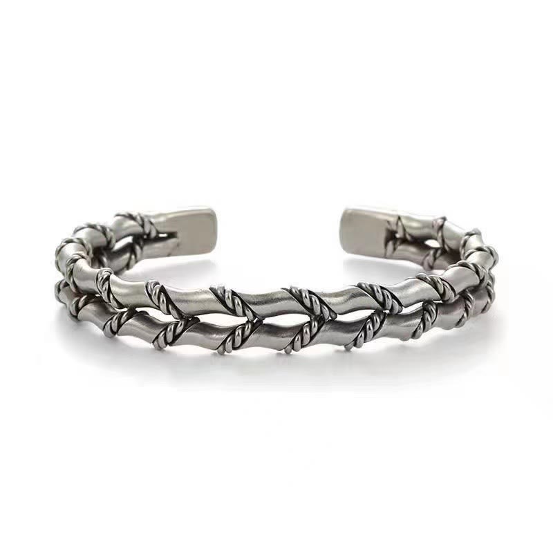 Buddha Stones Vintage Double Layer Bamboo Pattern Luck Cuff Bracelet Bangle - image 2