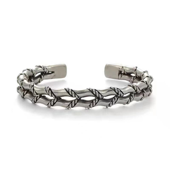 Buddha Stones Vintage Double Layer Bamboo Pattern Luck Cuff Bracelet Bangle - image 2