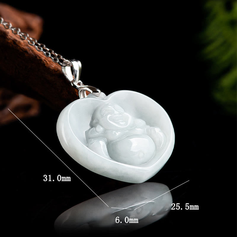 Buddha Stones 925 Sterling Silver Laughing Buddha White Jade Luck Blessing Necklace Pendant - image 9