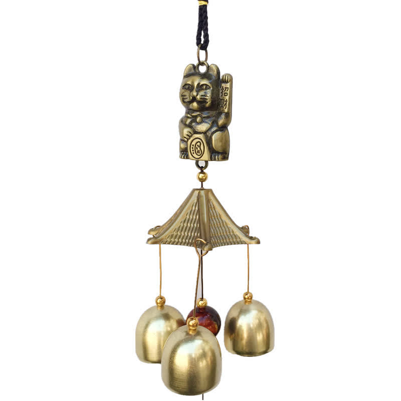 Auspicious Wealth Cat Wall Hanging Chime Bell Copper Luck Handmade Home Decoration - image 6