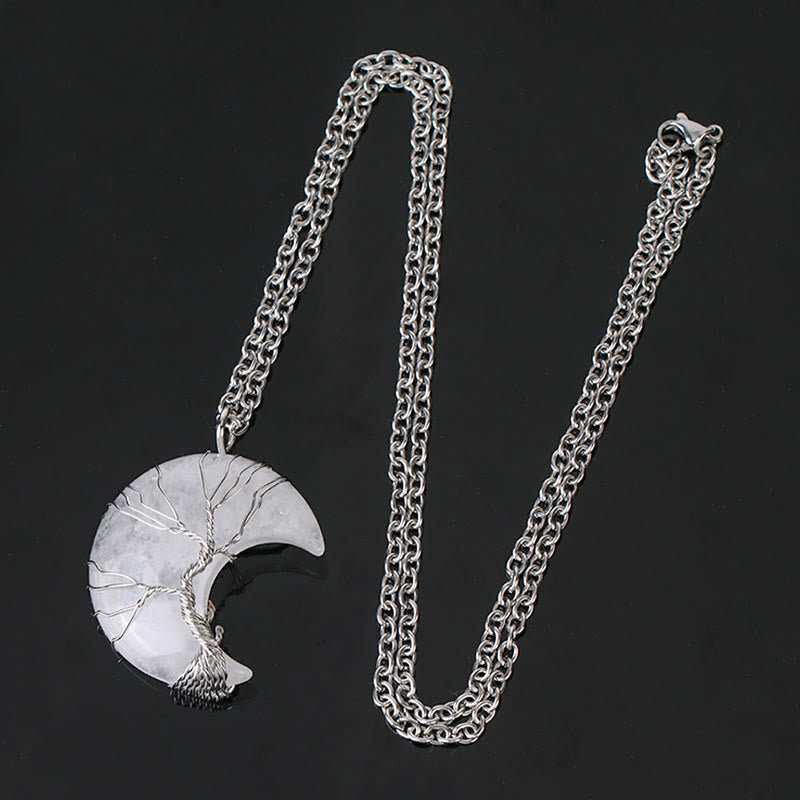 Buddha Stones Natural Quartz Crystal Moon Tree Of Life Healing Energy Necklace Pendant - image 11