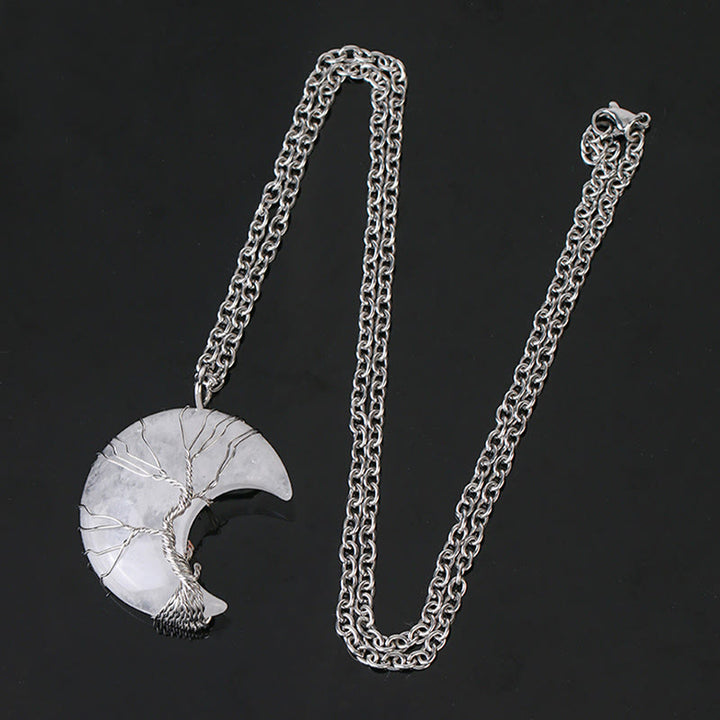 Buddha Stones Natural Quartz Crystal Moon Tree Of Life Healing Energy Necklace Pendant - image 11