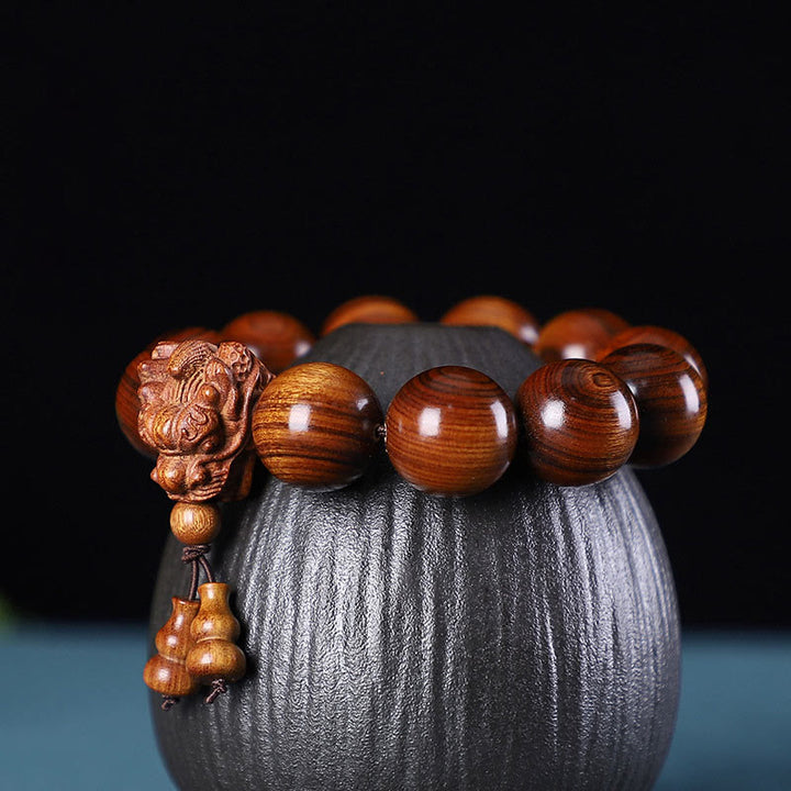 Buddha Stones Rosewood Green Sandalwood Small Leaf Red Sandalwood Dragon Carved Protection Bracelet