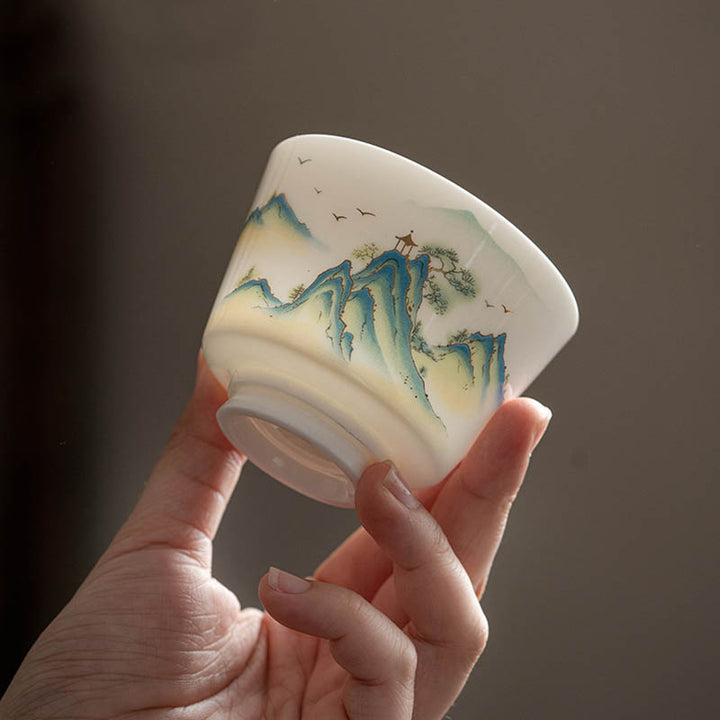 Buddha Stones Lotus Flower Leaf Mountain Pavilion Elk Peony Ceramic Teacup Kung Fu Tea Cup