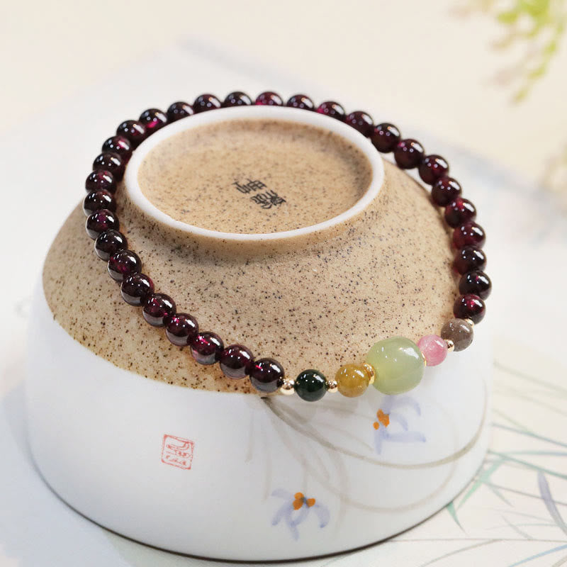 Buddha Stones Natural Garnet Hetian Jade Tourmaline Bead Passion Bracelet