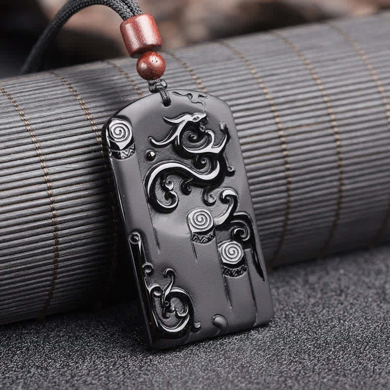 Black Obsidian Dragon Phoenix Success Necklace Pendant - Black Obsidian (Purification ♥ Transformation) - image 1
