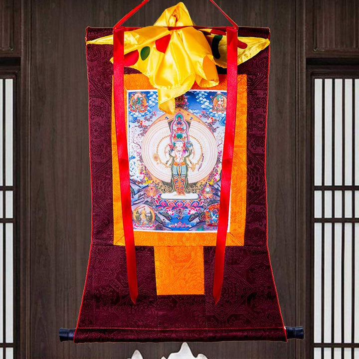 Tibetan Thousand-handed Avalokitesvara Framed Thangka Blessing Decoration