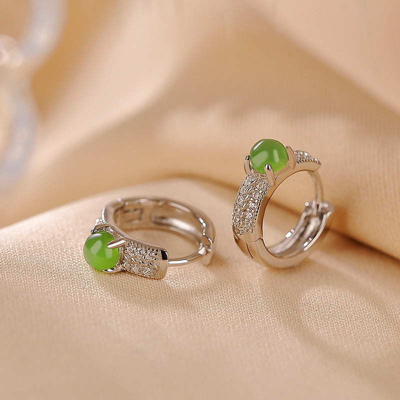 Buddha Stones 925 Sterling Silver Round Cyan Jade Success Stud Earrings - image 6