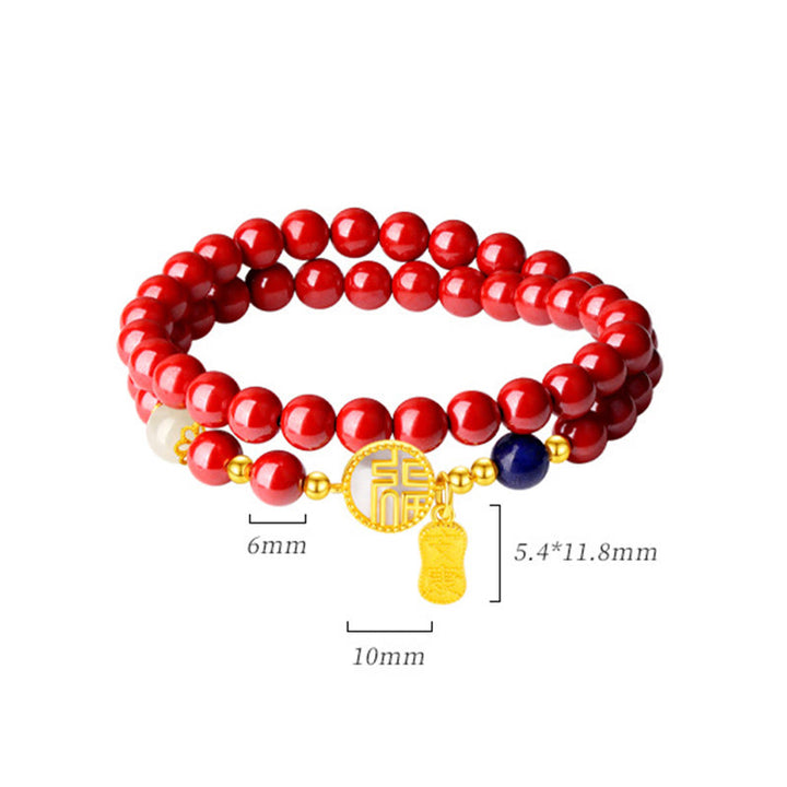 Buddha Stones 925 Sterling Silver Cinnabar Tridacna Stone Fu Character Double Wrap Blessing Bracelet - image 10