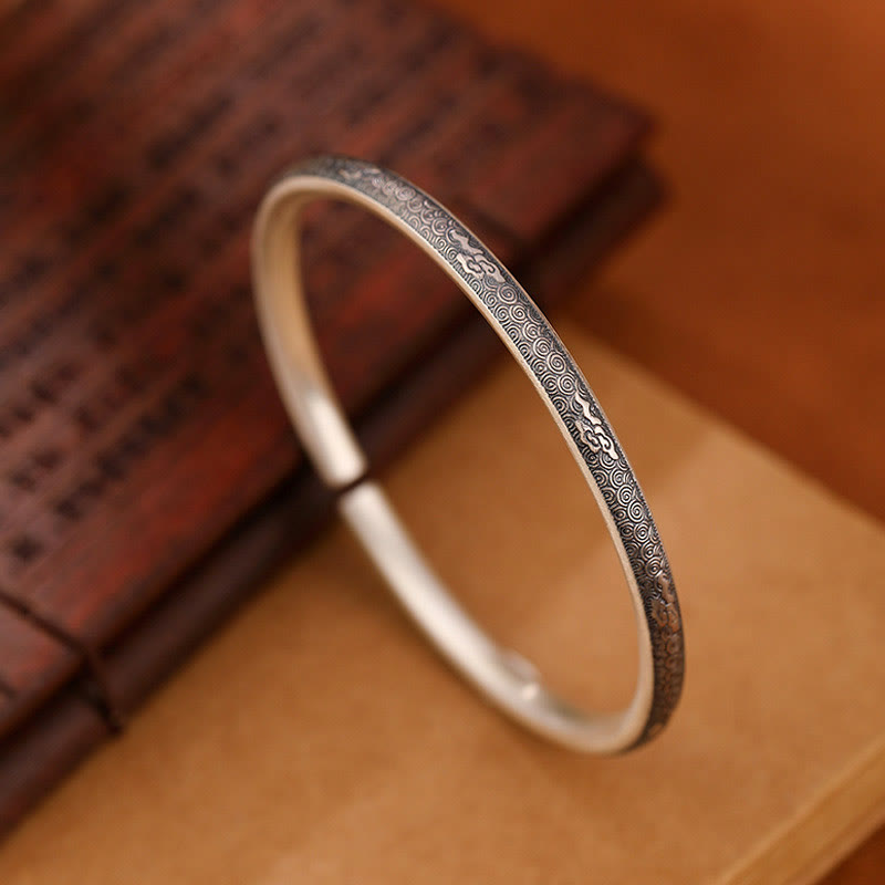 Buddha Stones Vintage 999 Sterling Silver Auspicious Clouds Design Luck Bracelet Bangle - 999 Sterling Silver - image 1