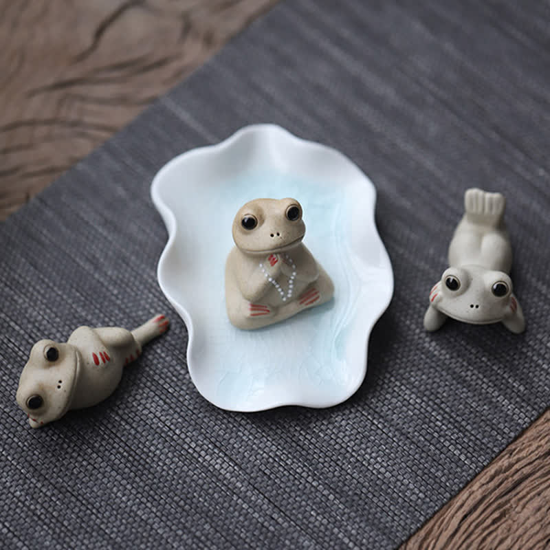 Meditating Ceramic Small Frog Statue Decoration - image 2