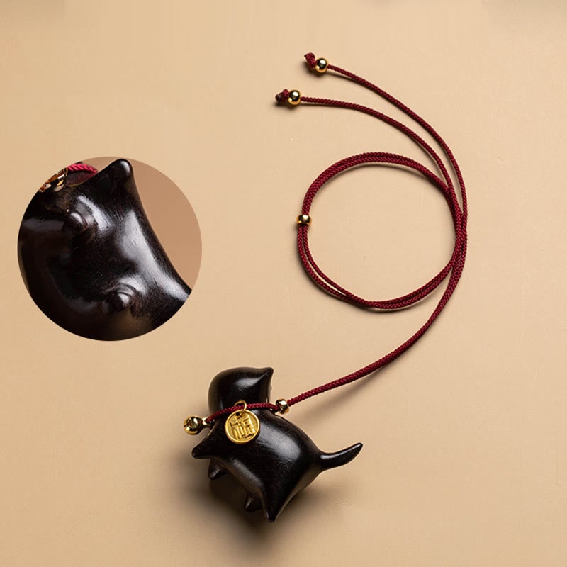 Buddha Stones Ebony Wood Green Sandalwood Lucky Cat Fu Character Lucky Fortune Bell Balance Car Hanging Decoration - image 7