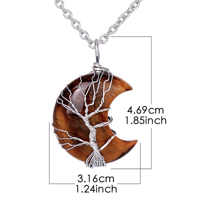 Buddha Stones Natural Quartz Crystal Moon Tree Of Life Healing Energy Necklace Pendant - image 17