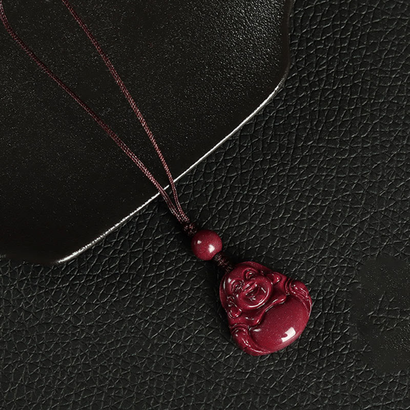 Buddha Stones Laughing Buddha Cinnabar Blessing Necklace Pendant Phone Hanging Decoration Key Chain - Phone Hanging Decoration - Brown - image 5