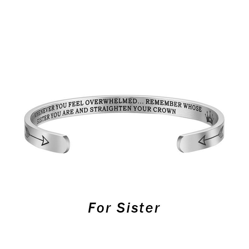 Buddha Stones Inspirational Bracelets Personalized Gift for Her Him Engraved Mantra Cuff Bangle Crown Jewelry - For sister - image 3
