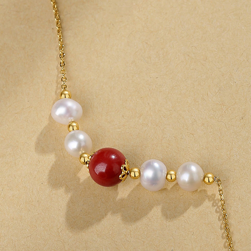 Buddha Stones 925 Sterling Silver Pearl Cinnabar Sincerity Healing Bead Chain Necklace Pendant - image 4