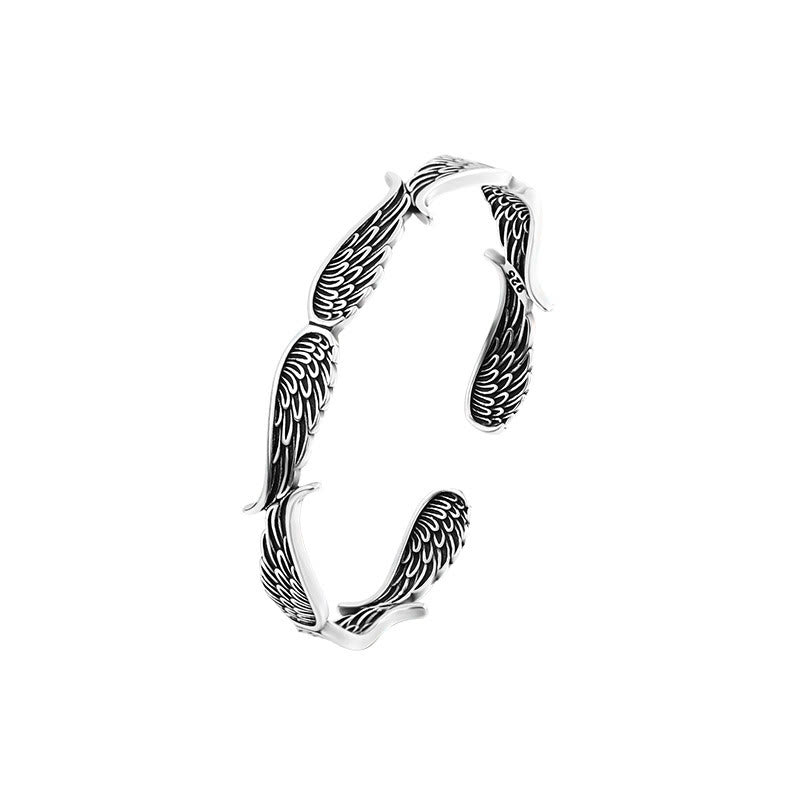 Buddha Stones Angel Wings Feather Pattern Carved Luck Cuff Bracelet Bangle - image 11