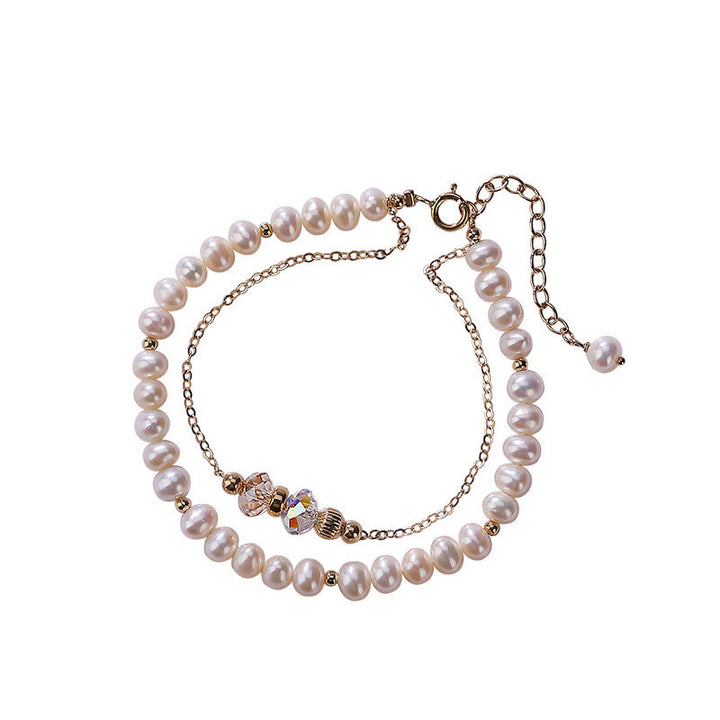 Buddha Stones 925 Sterling Silver Plated 14k Gold Natural Pearl Crystal Healing Double Layer Bracelet - image 9