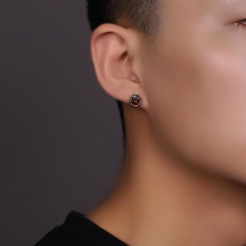 925 Sterling Silver Natural Amber Dragon Success Protection Stud Earring - image 2