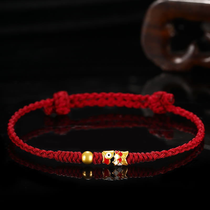 Buddha Stones 999 Gold Luck Koi Fish Handcrafted Braided String Bracelet