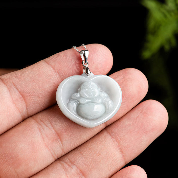 Buddha Stones 925 Sterling Silver Laughing Buddha White Jade Luck Blessing Necklace Pendant - image 5