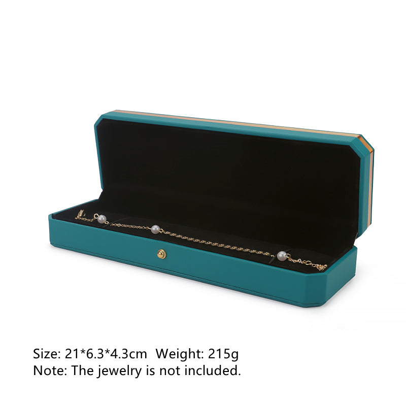 Jewelry Storage Box PU Leather Gift Box - Green - Chain Box (21*6.3*4.3cm) - image 26