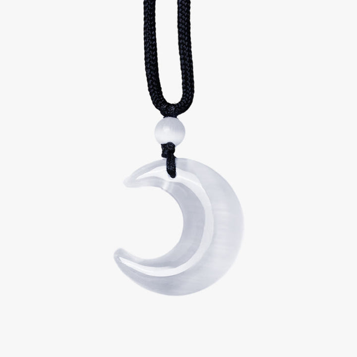 Buddha Stones Natural Silver Sheen Obsidian Selenite Crystal Crescent Moon Yin Yang Couple Protection Necklace Pendant - image 15