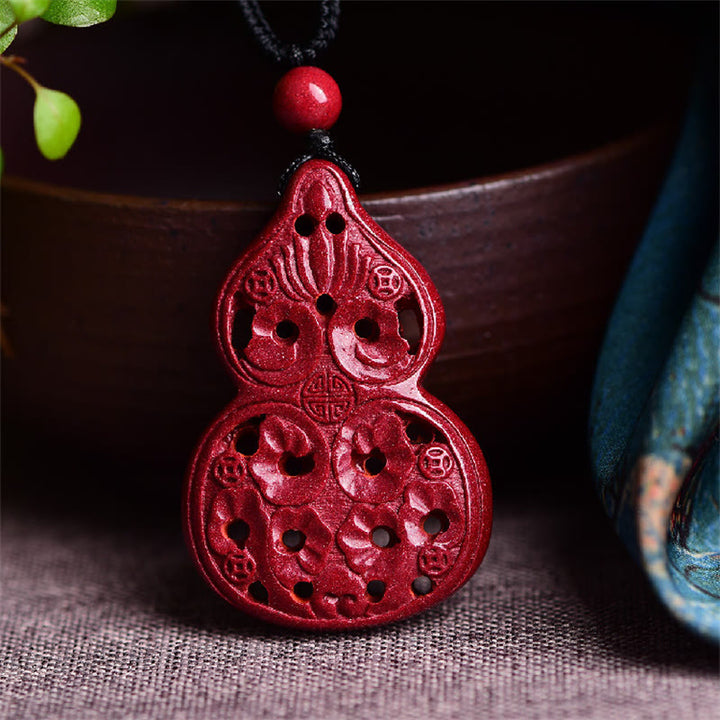 Buddha Stones Laughing Buddha Yin Yang Chinese Zodiac Gourd Natural Cinnabar Blessing Necklace Pendant - Gourd 38*25*7mm - image 22