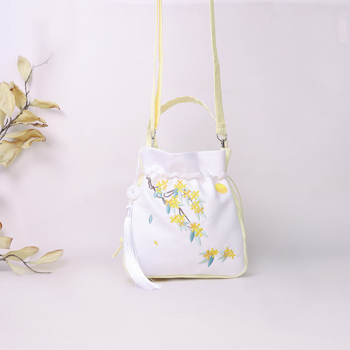 Buddha Stones Embroidered Osmanthus Peony Grape Cat Cotton Linen Tote Crossbody Bag Shoulder Bag Handbag