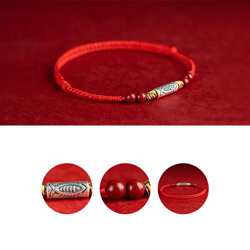 Buddha Stones 925 Sterling Silver Koi Fish Cinnabar Bead Wealth Handcrafted Braided Bracelet Anklet - image 11