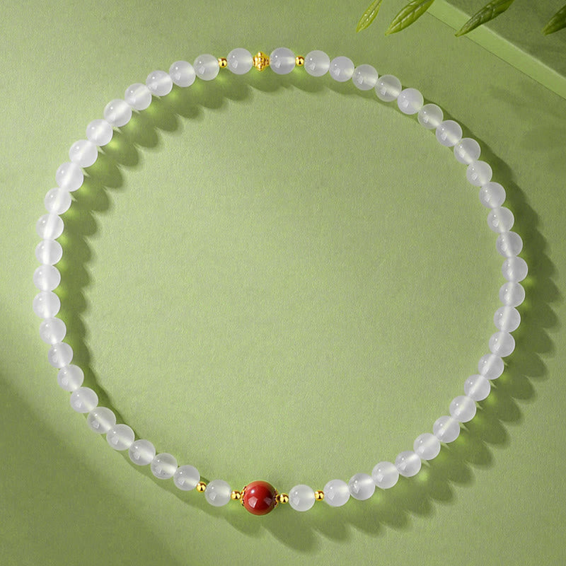 Buddha Stones 925 Sterling Silver Natural White Agate Cinnabar Double Wrap Protection Bracelet - image 9