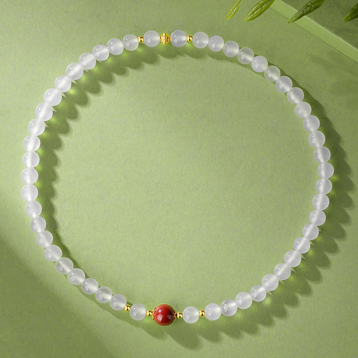 Buddha Stones 925 Sterling Silver Natural White Agate Cinnabar Double Wrap Protection Bracelet - image 9