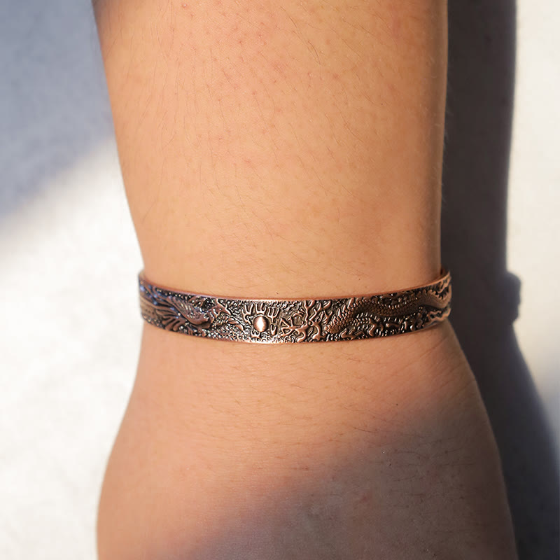Buddha Stones Dragon Phoenix Magnetic Solid Copper Cuff Bracelet Bangle - image 5