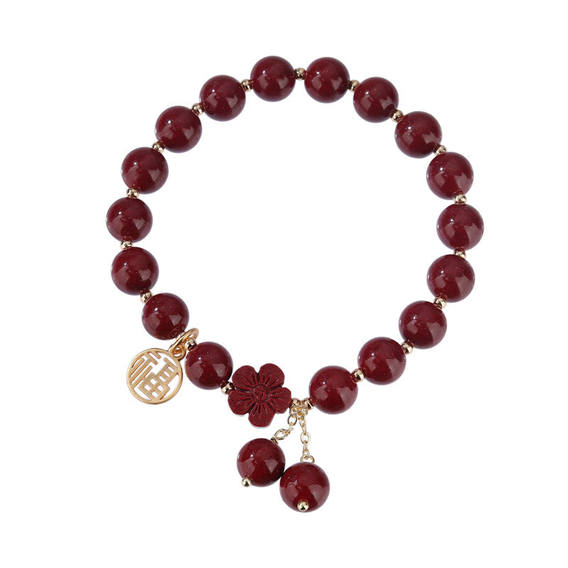 Buddha Stones Cinnabar Fu Character Cherry Blossom Blessing Bracelet - image 8