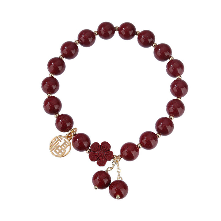 Buddha Stones Cinnabar Fu Character Cherry Blossom Blessing Bracelet - image 8