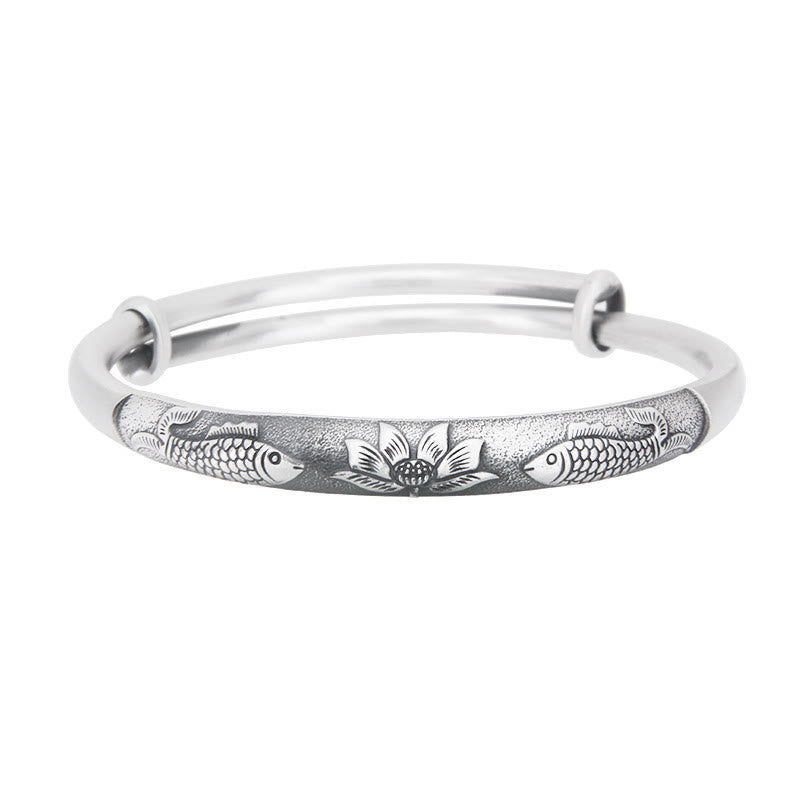 Buddha Stones 999 Sterling Silver Koi Fish Lotus Wealth Luck Bracelet Bangle - image 6