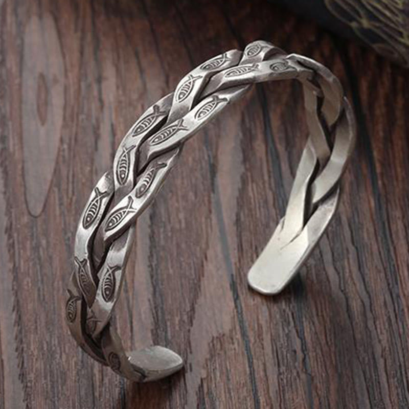 Buddha Stones Koi Fish Twisted Design Luck Wealth Cuff Bracelet Bangle - image 7