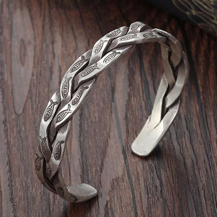 Buddha Stones Koi Fish Twisted Design Luck Wealth Cuff Bracelet Bangle - image 7