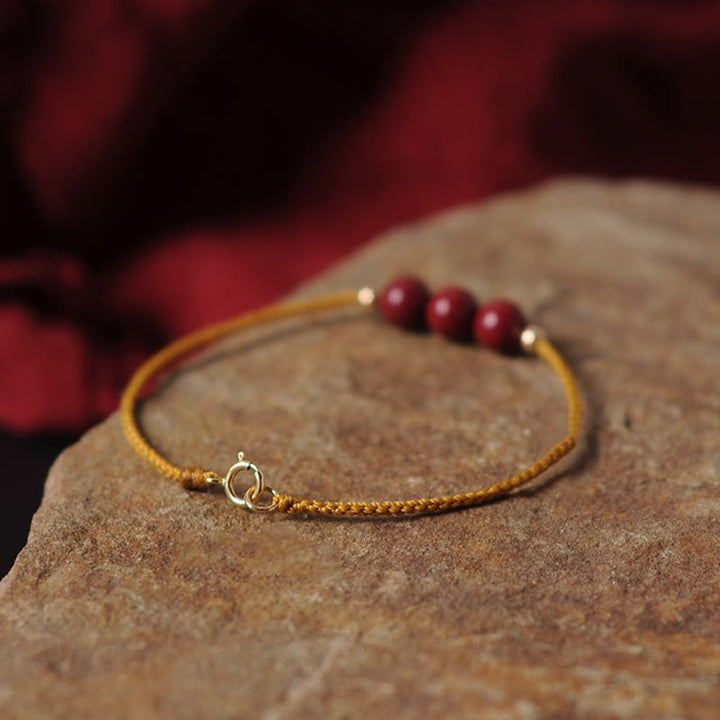 Buddha Stones 14K Gold Plated Natural Cinnabar Blessing String Braided Bracelet