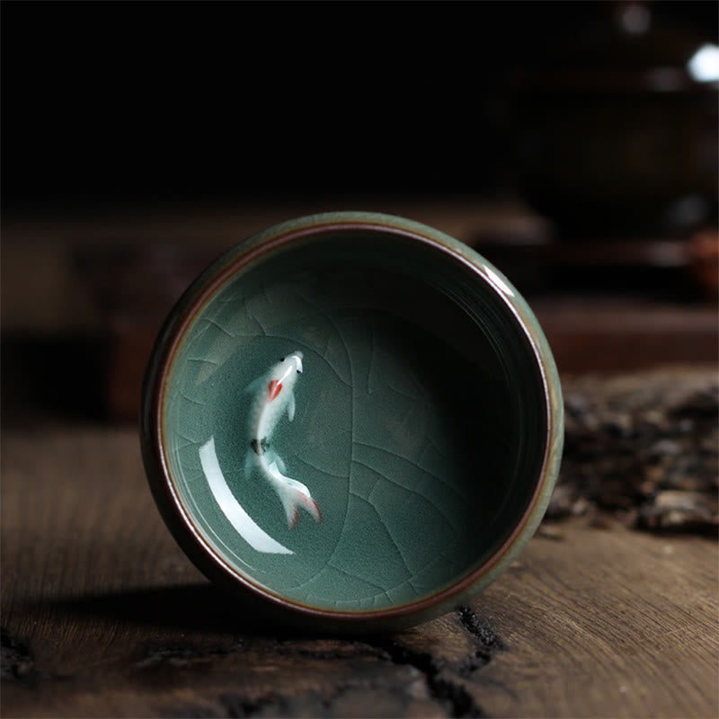 Buddha Stones Colorful Koi Fish Ceramic Teacup Kung Fu Tea Cup Bowl - One Colorful Koi Fish 7.8cm*3.4cm*60ml - image 13