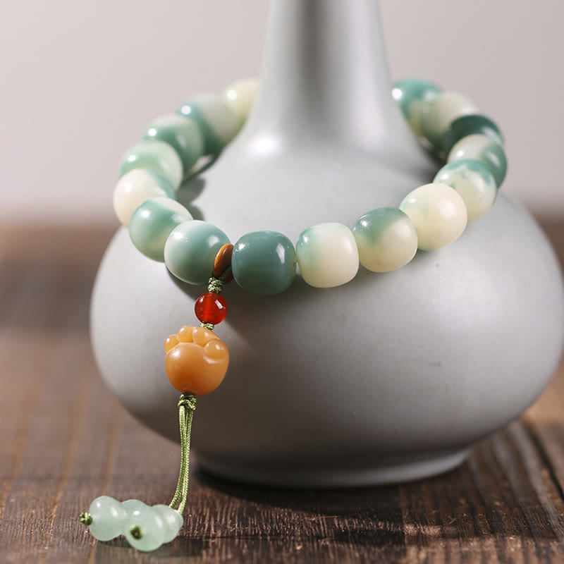 Buddha Stones Gradient Bodhi Seed Nine Tailed Fox Cat Paw Claw Pine Cone Peace Bracelet - Yellow Cat Paw(Wrist Circumference 16-17cm) - image 13