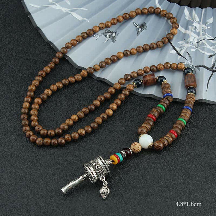 Buddha Stones Tibetan Om Mani Padme Hum Prayer Wheel Rotation Vajra Wood Necklace Pendant - Silver Prayer Wheel - image 14