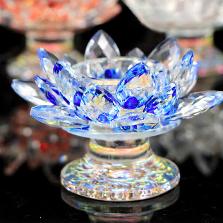 Lotus Flower Crystal Candle Holder Home Office Offering Decoration - Blue - image 9